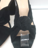 Loeffler Randall Coco knotted slide sandals, black suede open-toe heels, pre-owned