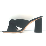Loeffler Randall Coco knotted slide sandals, black suede open-toe heels, size 8.5, authentic pre-owned