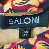 Saloni Demi Twist-Front Midi Dress Yellow Floral Print Silk Size US 6