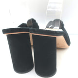 Loeffler Randall Coco knotted slide sandals, black suede open-toe heels, size 8.5, authentic pre-owned luxury