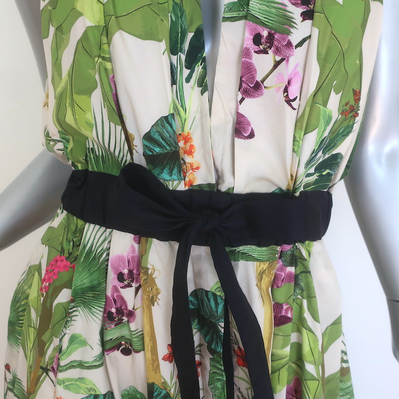 Johanna Ortiz Great Oasis Maxi Halter Dress Tropical Floral Print Cotton Size 6