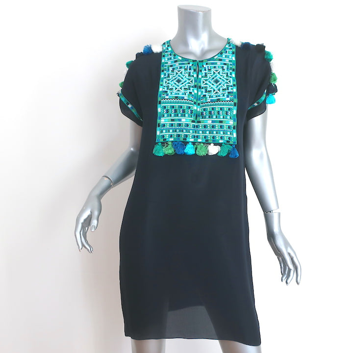 Figue Tassel Mini Dress Tikki Navy Embroidered Silk Georgette Size Small