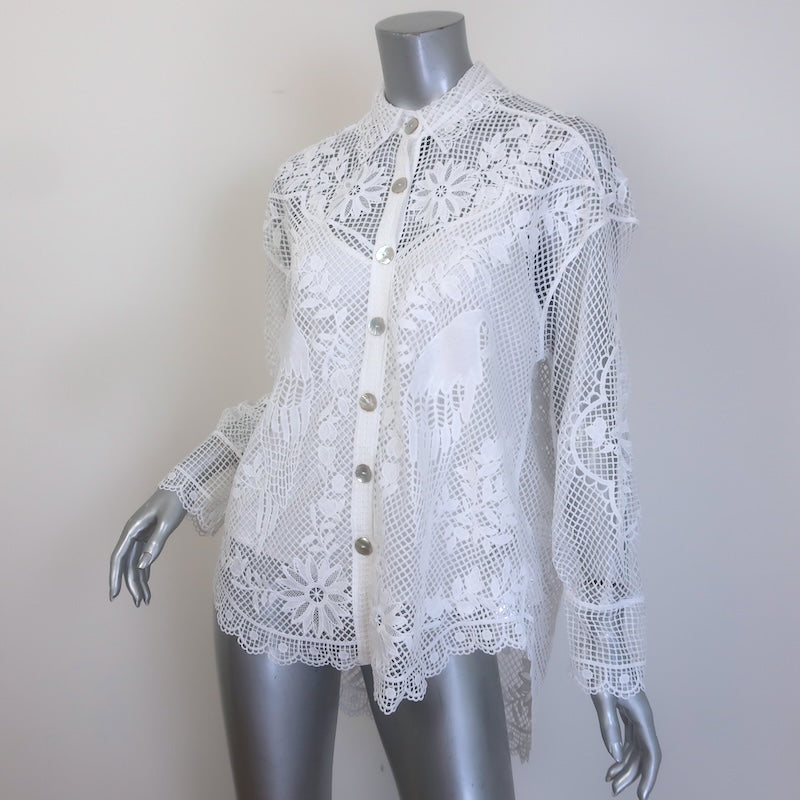 FARM Rio Landscape Guipure Lace Button-Down Shirt White Size Extra Small NEW