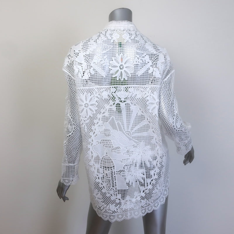 FARM Rio Landscape Guipure Lace Button-Down Shirt White Size Extra Small NEW