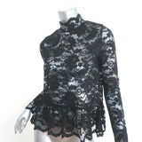 GANNI Lace Peplum Top Black Size 38 Long Sleeve Turtleneck Blouse