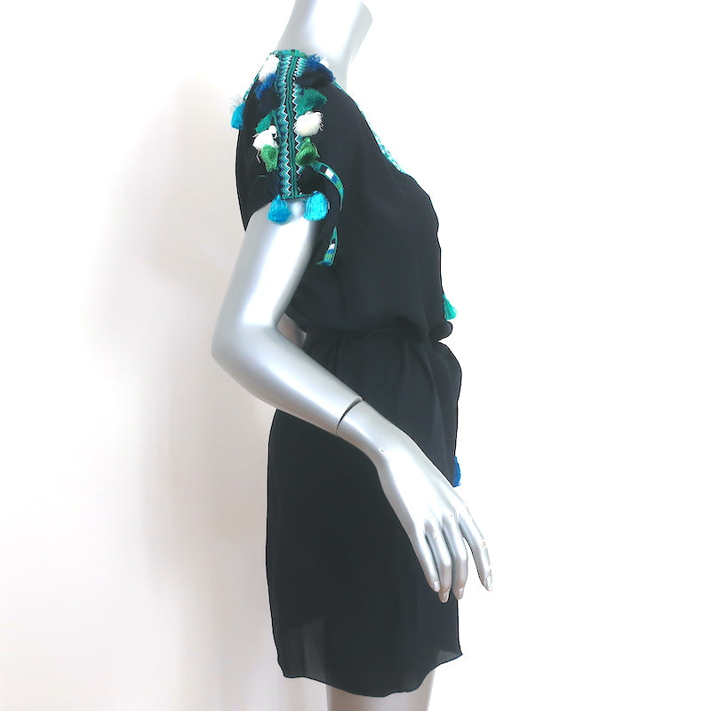 Figue Tassel Mini Dress Tikki Navy Embroidered Silk Georgette Size Small