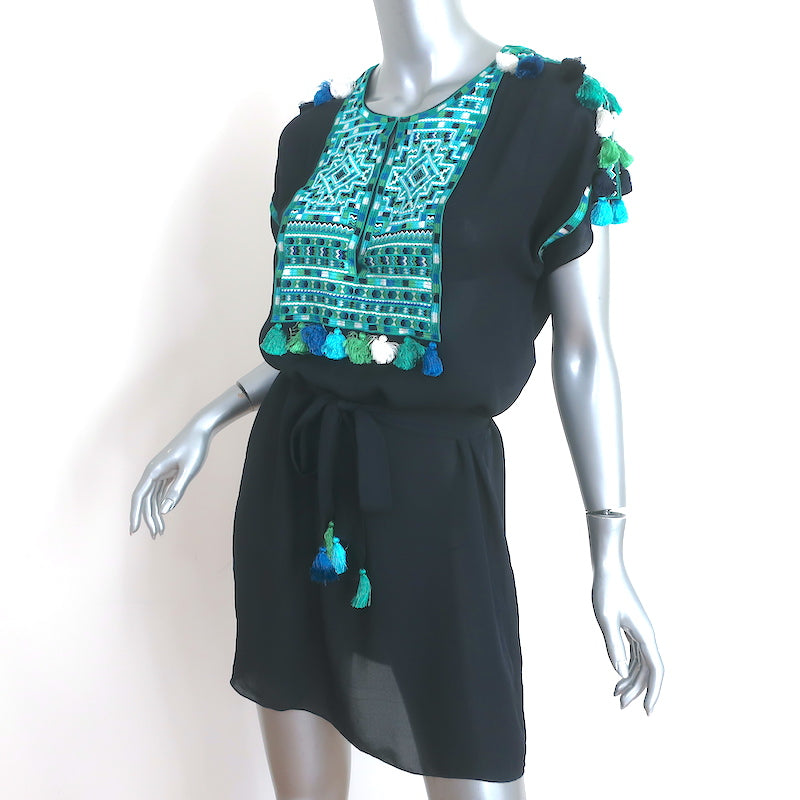 Figue Tassel Mini Dress Tikki Navy Embroidered Silk Georgette Size Small