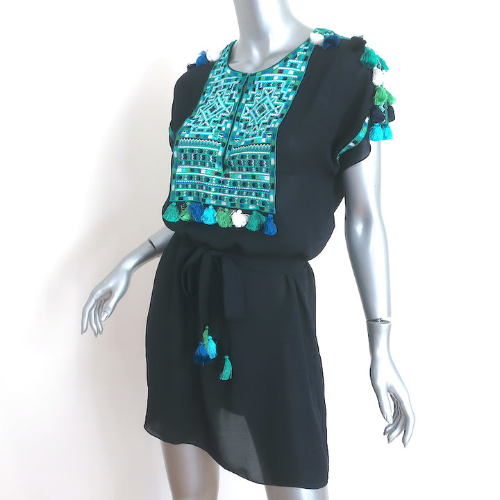 Figue Tassel Mini Dress Tikki Navy Embroidered Silk Georgette Size Small