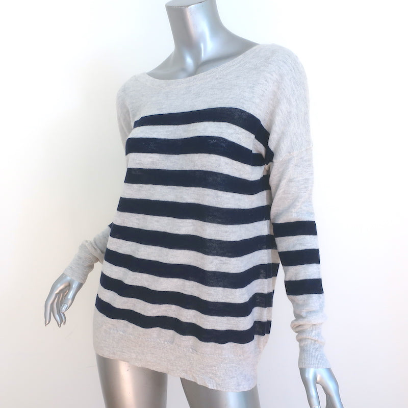 360 Cashmere V-Back Pullover Sweater Light Gray/Navy Striped Size Small NEW