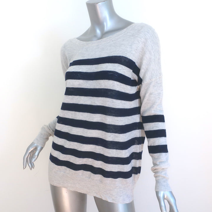 360 Cashmere V-Back Pullover Sweater Light Gray/Navy Striped Size Small NEW
