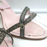 Manolo Blahnik Iriedo authentic lizard-skin ankle-strap sandals in cream and black, pre-owned