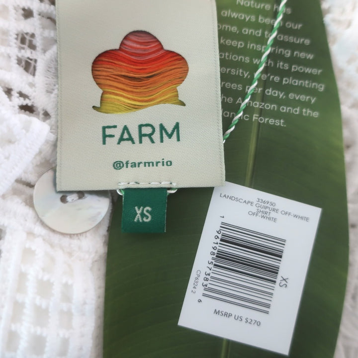 FARM Rio Landscape Guipure Lace Button-Down Shirt White Size Extra Small NEW
