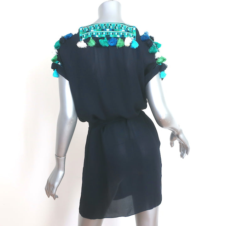 Figue Tassel Mini Dress Tikki Navy Embroidered Silk Georgette Size Small