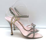 Manolo Blahnik lizard-skin ankle strap sandals in cream and black, pre-owned luxury with authentic designer details