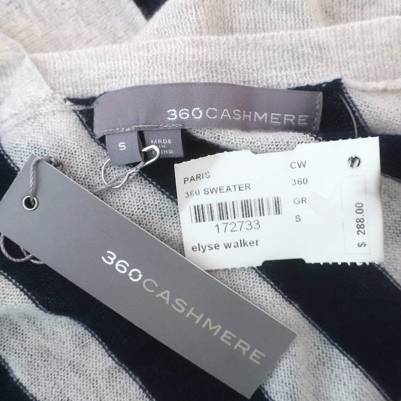 360 Cashmere V-Back Pullover Sweater Light Gray/Navy Striped Size Small NEW