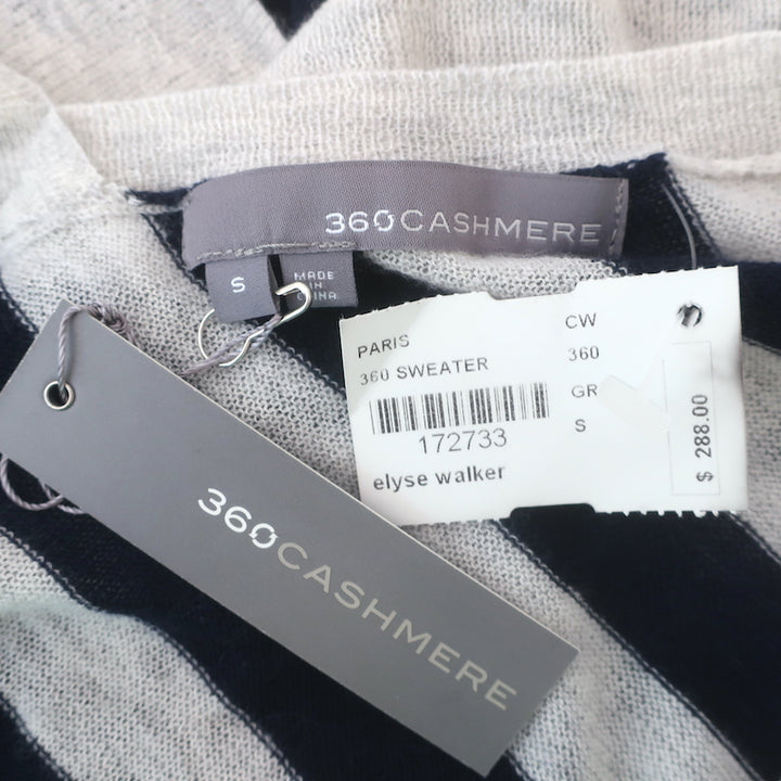 360 Cashmere V-Back Pullover Sweater Light Gray/Navy Striped Size Small NEW