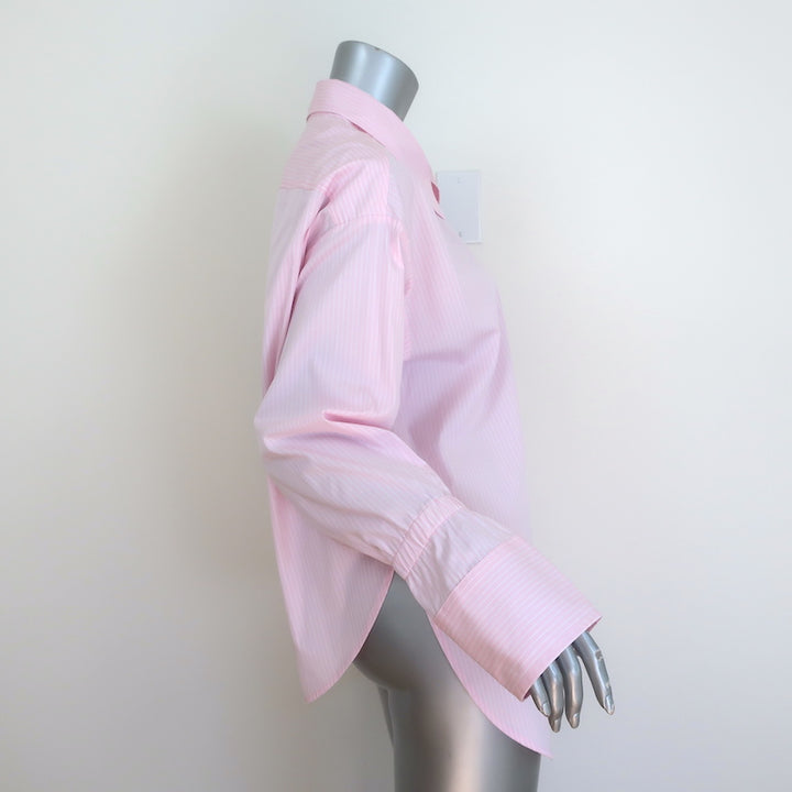 A.L.C. Monica Bell Sleeve Shirt Pink Striped Cotton Size 0 Long Sleeve Top NEW