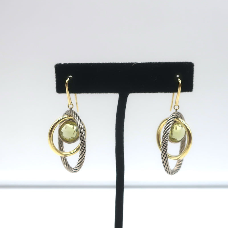 David Yurman Lemon Citrine Cable Mobile Earrings Sterling Silver &amp; 18k Gold