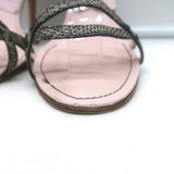 Manolo Blahnik Iriedo lizard-skin ankle-strap sandals in cream and black, authentic pre-owned luxury heels