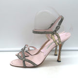 Authentic Manolo Blahnik lizard skin ankle-strap sandals in cream and black, pre-owned