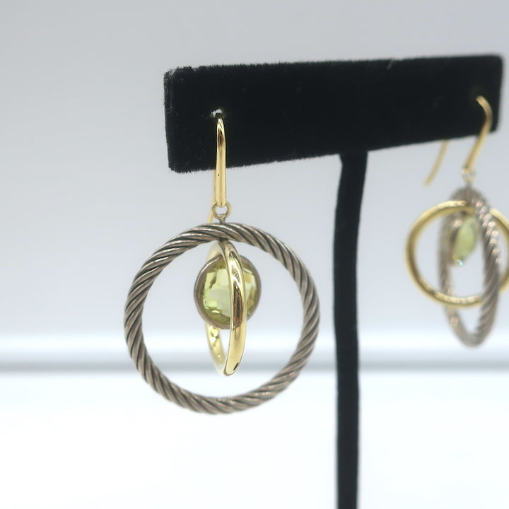 David Yurman Lemon Citrine Cable Mobile Earrings Sterling Silver &amp; 18k Gold