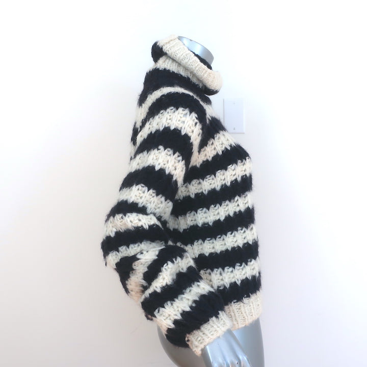 Chloe Striped Turtleneck Sweater Cream/Navy Silk-Mohair Size Extra Small NEW