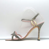 Manolo Blahnik Iriedo lizard-skin ankle-strap sandals in cream and black, pre-owned, EU 38.5
