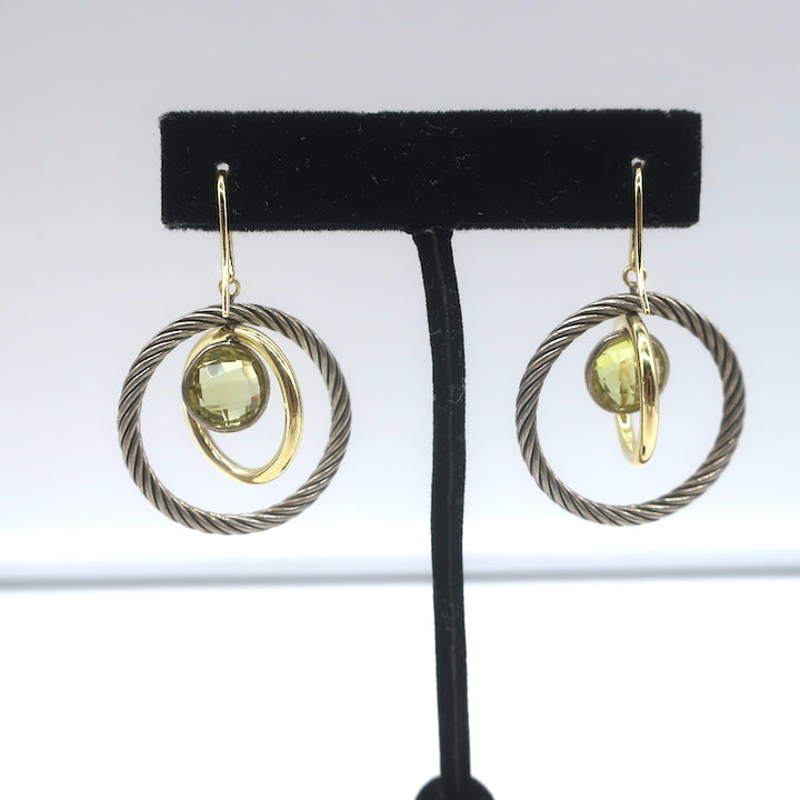 David Yurman Lemon Citrine Cable Mobile Earrings Sterling Silver &amp; 18k Gold