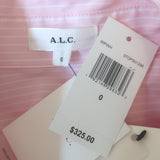 A.L.C. Monica Bell Sleeve Shirt Pink Striped Cotton Size 0 Long Sleeve Top NEW