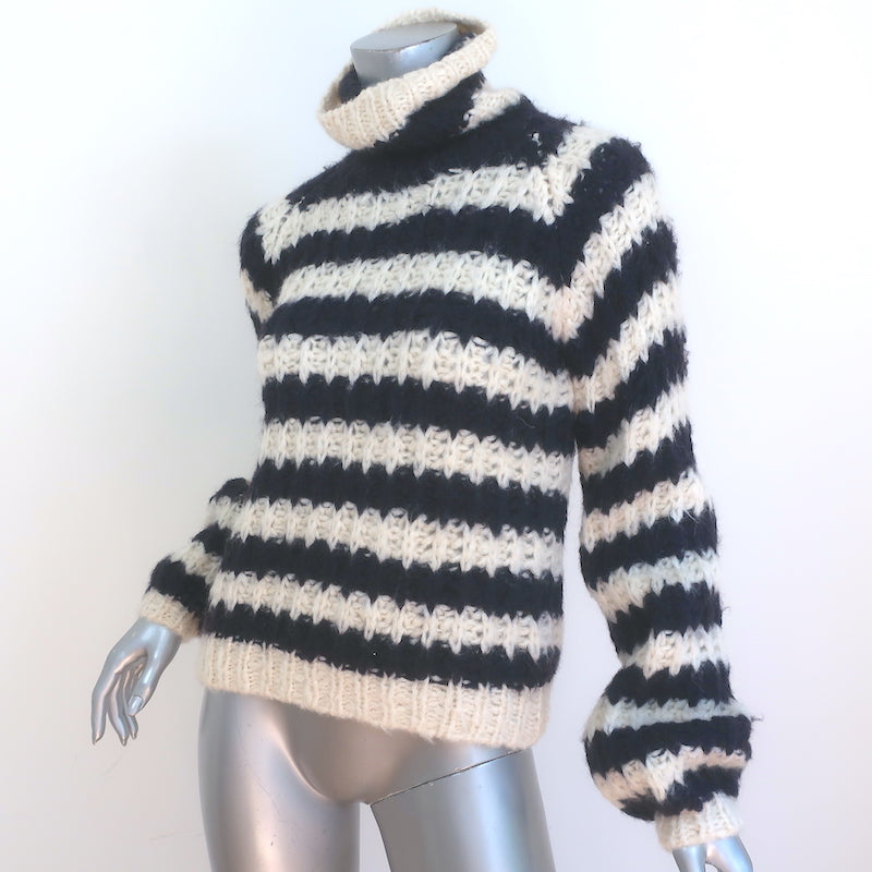 Chloe Striped Turtleneck Sweater Cream/Navy Silk-Mohair Size Extra Small NEW