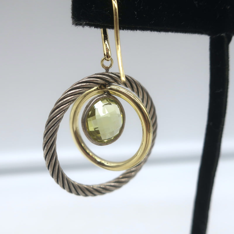 David Yurman Lemon Citrine Cable Mobile Earrings Sterling Silver &amp; 18k Gold