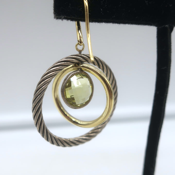 David Yurman Lemon Citrine Cable Mobile Earrings Sterling Silver &amp; 18k Gold