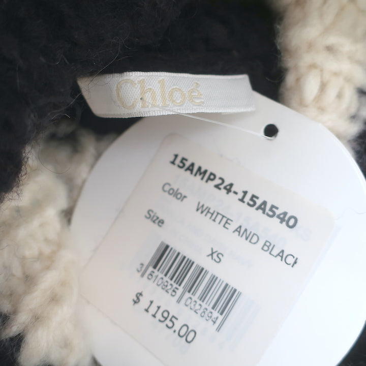 Chloe Striped Turtleneck Sweater Cream/Navy Silk-Mohair Size Extra Small NEW