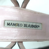 Manolo Blahnik Iriedo lizard-skin ankle-strap sandals in cream and black, authentic pre-owned luxury heels.