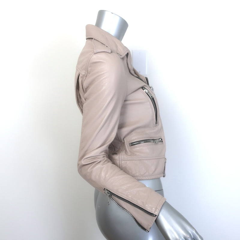 Saint Laurent Classic Washed Leather Motorcycle Jacket Rose Poudre Size 36