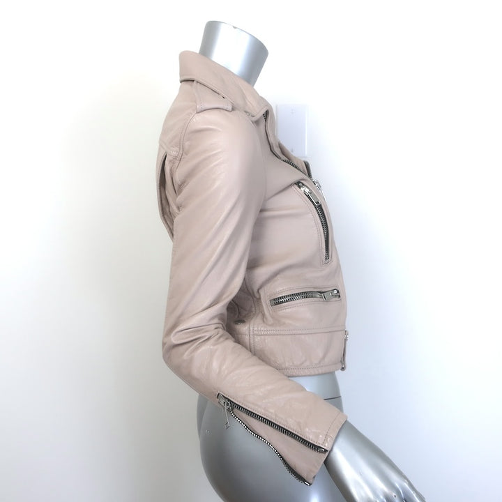 Saint Laurent Classic Washed Leather Motorcycle Jacket Rose Poudre Size 36