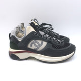 Chanel 22B CC Quilted-Heel Mixed Media Low Top Sneakers Black/Gray Size 35.5