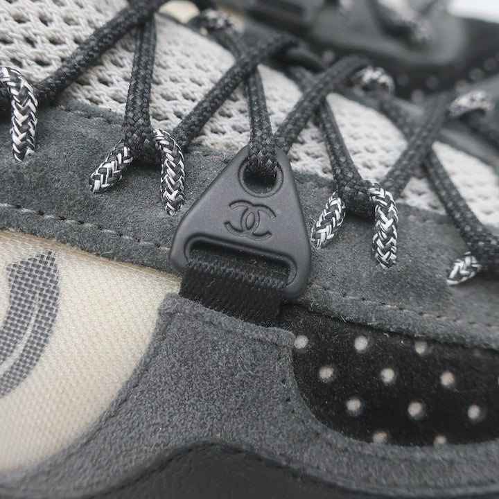 Chanel 22B CC Quilted-Heel Mixed Media Low Top Sneakers Black/Gray Size 35.5