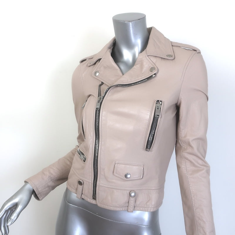 Saint Laurent Classic Washed Leather Motorcycle Jacket Rose Poudre Size 36