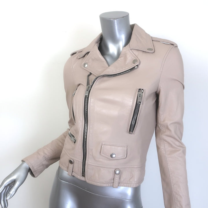Saint Laurent Classic Washed Leather Motorcycle Jacket Rose Poudre Size 36