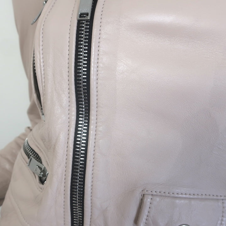 Saint Laurent Classic Washed Leather Motorcycle Jacket Rose Poudre Size 36