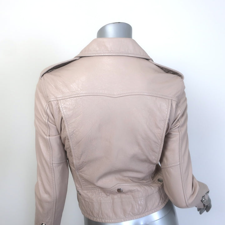 Saint Laurent Classic Washed Leather Motorcycle Jacket Rose Poudre Size 36
