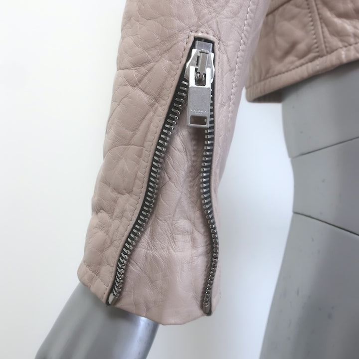 Saint Laurent Classic Washed Leather Motorcycle Jacket Rose Poudre Size 36