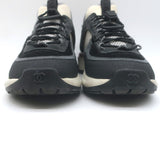 Chanel 22B CC Quilted-Heel Mixed Media Low Top Sneakers Black/Gray Size 35.5