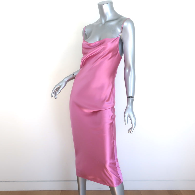 Fleur du Mal Cowl Neck Midi Slip Dress Rosette Silk Satin Size Extra Small