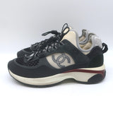 Chanel 22B CC Quilted-Heel Mixed Media Low Top Sneakers Black/Gray Size 35.5