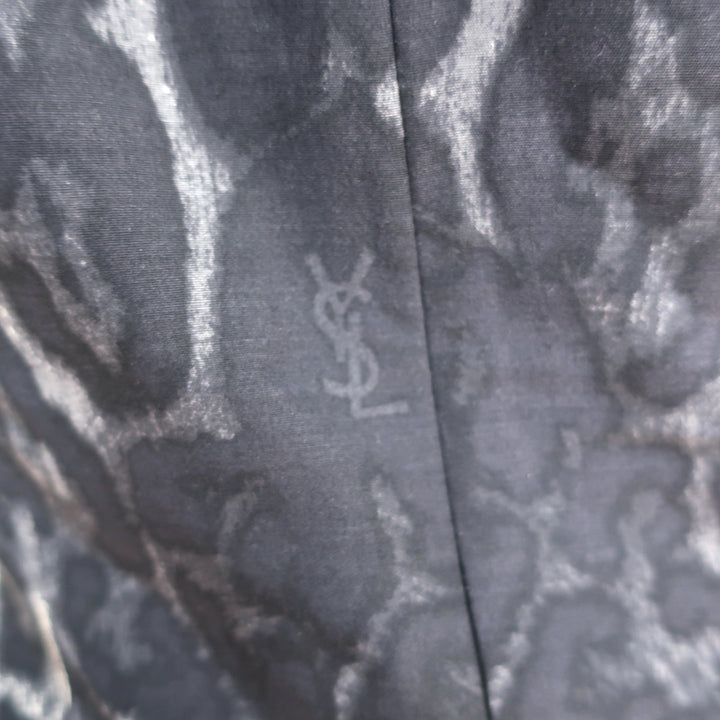 Yves Saint Laurent Dress Gray Leopard Print Silk Size 40 Sleeveless V-Neck
