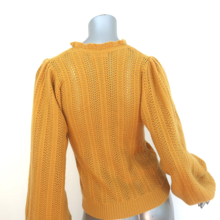 Ulla Johnson Dionne Cashmere Sweater Mustard Pointelle Knit Size Small