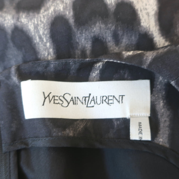 Yves Saint Laurent Dress Gray Leopard Print Silk Size 40 Sleeveless V-Neck