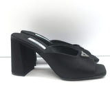 Prada Triangle Logo Sandals Black Satin Size 37 High Heel Slides